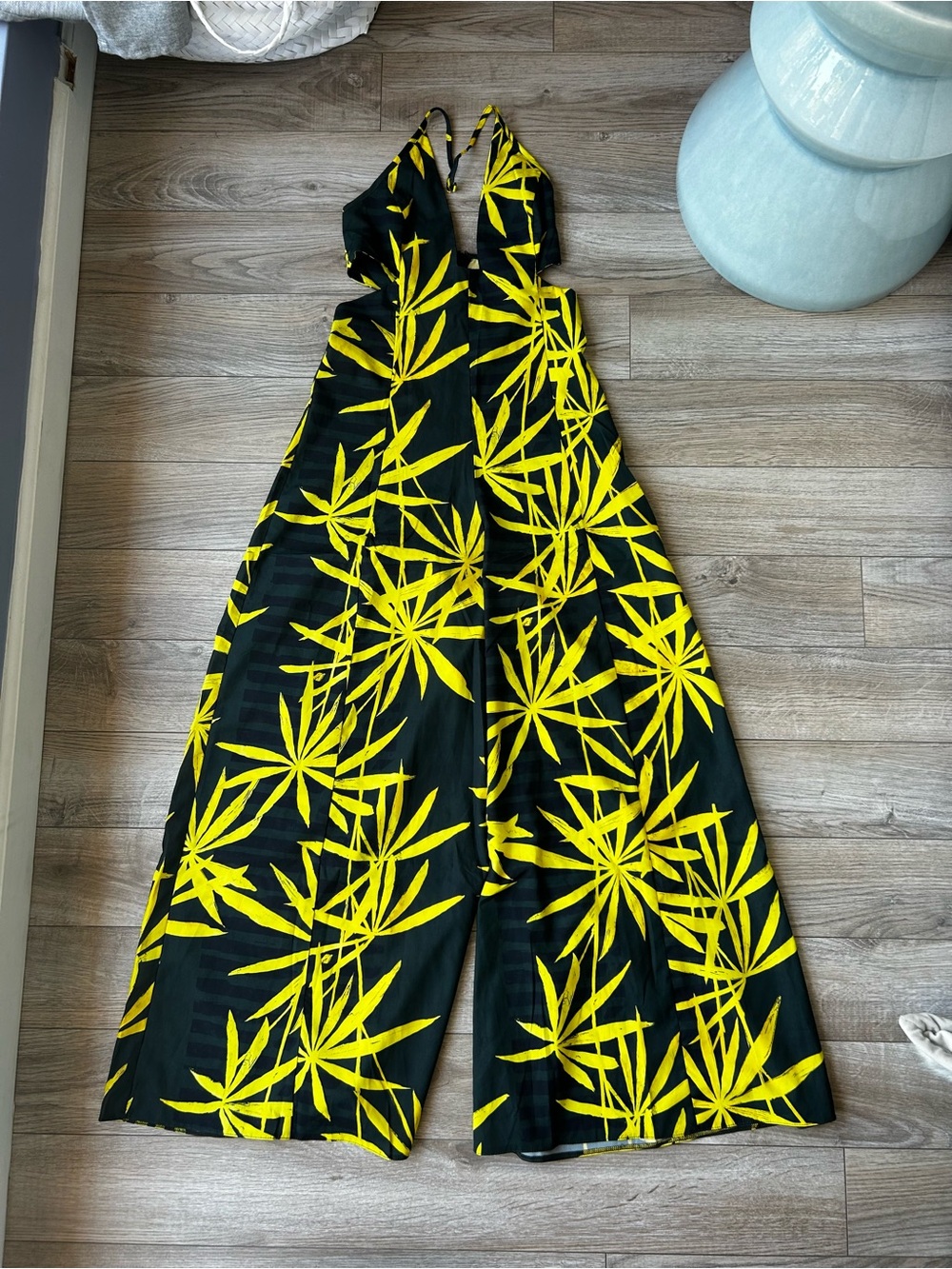ASOS Black and Yellow Tropical Print Halter Jumpsuit